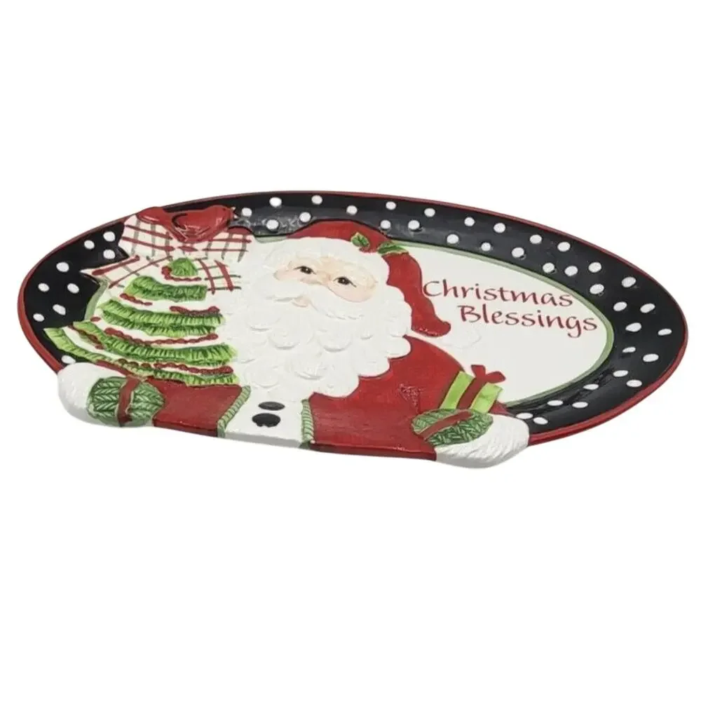 Fitz and Floyd Christmas Blessings Southern Santa Cookie Platter 2014 14